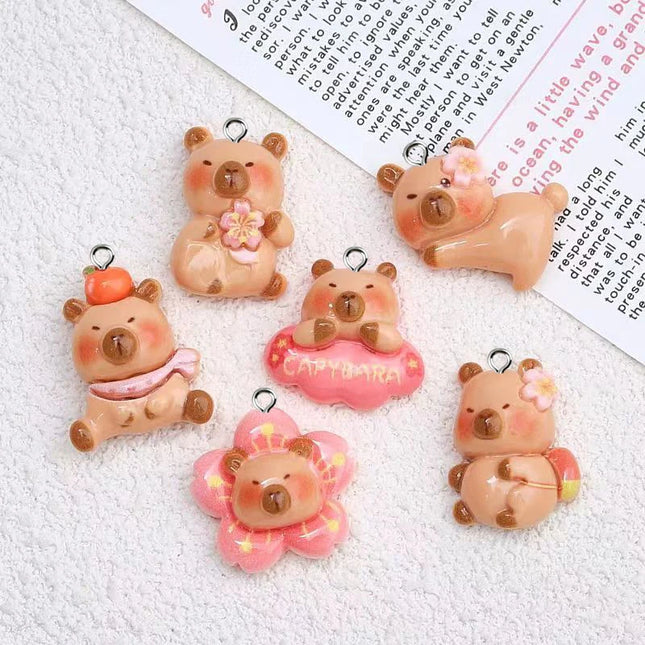 10pcs Cute Small Bear Charms Kapibala Resin Pendant For Jewelry Making Accessories DIY Earrings Necklace Keychain