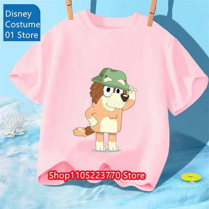 Autumn Winter Kids Bluey Short Sleeve T-Shirt Cartoon Printed Soft Tee Comfortable Daily Wear for Boys Girls