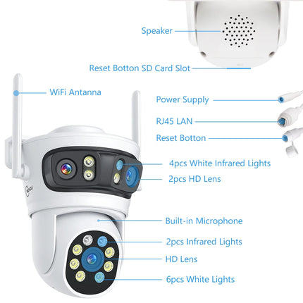 Movols 6MP Three Lens PTZ H.265 Wireless CCTV System Two Way Audio Waterproof IP Security Camera 10CH NVR Surveillance System