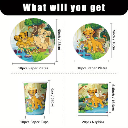 Lion King Simba Disposable Party Tableware Set Paper Plates Cups Napkins Optional Tablecloth Jungle Kids Birthday Party Supplies