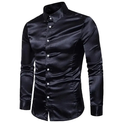 Amazon Spring Autumn Men's Long Sleeve Shirt Casual Fashionable Shiny Interior Top Men's European Style Foreign Trade Shirt