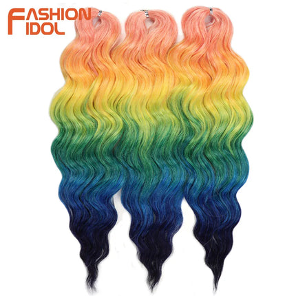 Anna 24 Inch Hair Synthetic Deep Wave Braiding Hair Extensions Braid Hair Ombre Rainbow Red Orange Twist Crochet Curly Hair