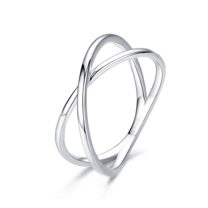 BAMOER 14K Gold Plated X Ring Dainty Minimalist 925 Sterling Silver Cross Ring for Women Promise Jewelry 2 Colors SCR543