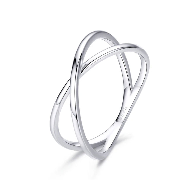 BAMOER 14K Gold Plated X Ring Dainty Minimalist 925 Sterling Silver Cross Ring for Women Promise Jewelry 2 Colors SCR543