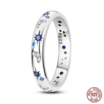 Rings For Women 100% 925 Sterling Silver Pink Heart Crown Star Moon Snowflake Zircon Rings Fashion Engagement Wedding Jewelry