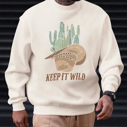2025 New Sweatshirt For Men's KEEP IT WILD Pattern Printing Cotton Round Neck Fashion Casual High Quality Daily Top Clothing