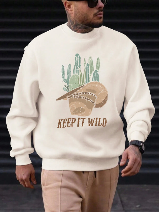 2025 New Sweatshirt For Men's KEEP IT WILD Pattern Printing Cotton Round Neck Fashion Casual High Quality Daily Top Clothing