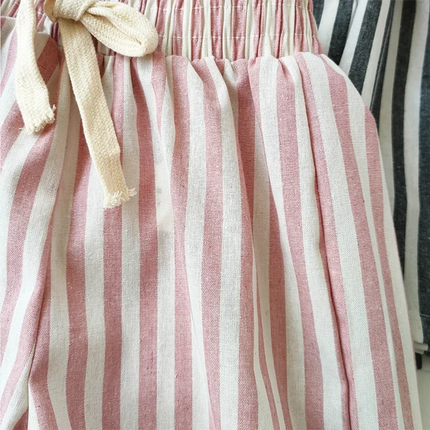 Retro Hemp Cotton Striped Boys' Pants with a Casual and High-end Design Elastic Waist Girls' Clothing Children's Pants
