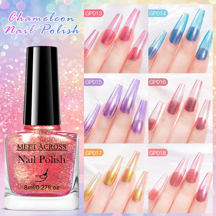 2pcs 8ml Chameleon Nail Polish Set Gorgeous Glitter Galaxy Chrome Holographic Nail Polish No-Bake Quick Dry Long-Lasting Nails