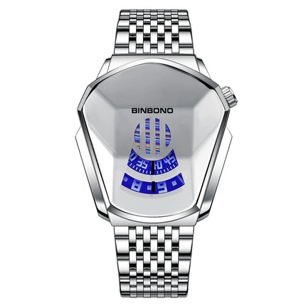 BINBOND Men Popular Fashion Motorcycle Concept Quartz Watch Luminous Steel Band Mesh Watch Touch Screen Black Technology Watch