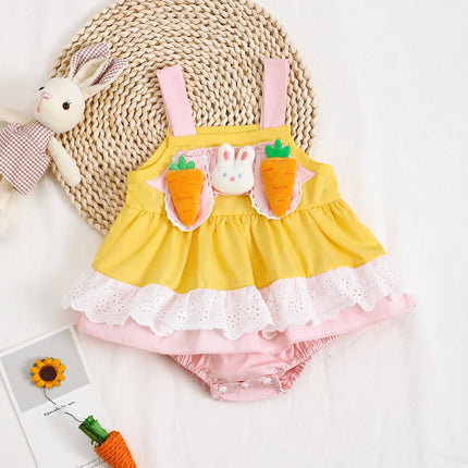 Baby Girl's Sleeveless Dress Easter Rabbit And Carrot Patterned Toddler Clothing Spring Festival Outfit for Infants