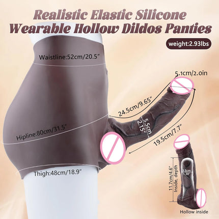 FAAK Wearable Black Penis Sleeve Silicone Panties Strap On Dildo Harness Hollow Dildo Realistic Cock Enlarger Sex Toys For men