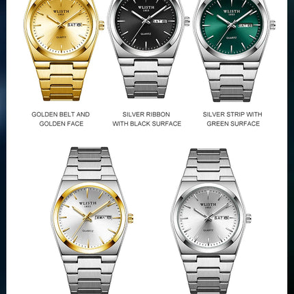 Men's Quartz Watch Luxury Waterproof Luminous Date Week Stainless Steel Men's Watch Male Wristwatches