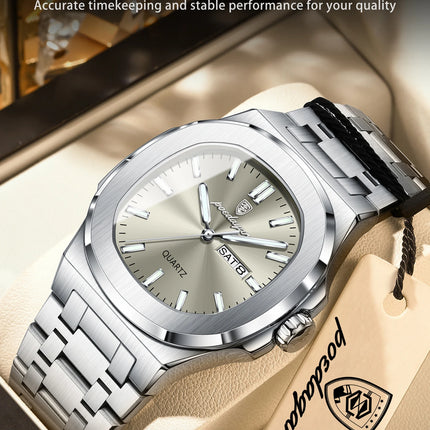POEDAGAR Exquisite Fashion Men's Watches Waterproof Luminous Date Week Men Watch Stainless Steel Quartz Casual Classic Man Watch
