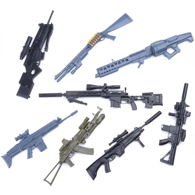 1/6 4D Gun AK47 MG42 MSR Barrett Sniper Rifle Gatling Soldier Weapon Assembly Plastic Model Kit Military Building Block Toy