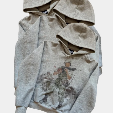 European and American Autumn and Winter Sports Hooded Pullover Retro Printing Pictures Men and Women Same Grey Loose Hoodie