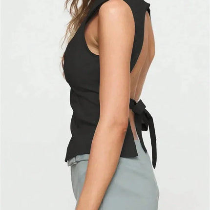 Women's Sexy Solid Color Backless Tank Top for Summer Club Sleeveless Knot Backless Tee Top Streetwear Y2K Clothes 2025
