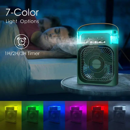 USB Mini Air Cooler Humidifier Fan Portable 3 Speed Mist Spray 7 Color LED Timer Desk Fan for Home Office Travel