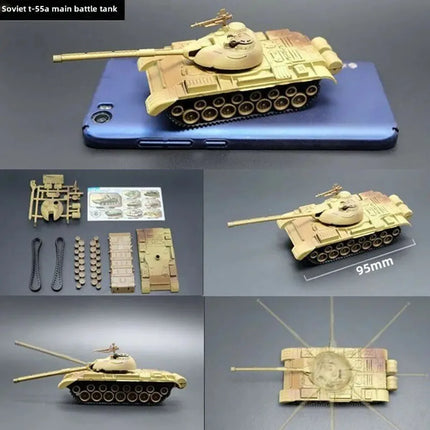 1/72 Scale Mini Plastic Assembled Tank Model Kit WWII Military Model Puzzles, M88A1G, M1A2, T55A, M4A3, M12, JSU152, M42, M1113A