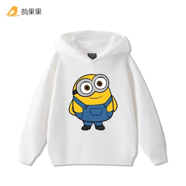 Children's cartoon Minions pattern printed hooded sweatshirt for boys and girls, suitable for autumn and winter, a warm top for kids