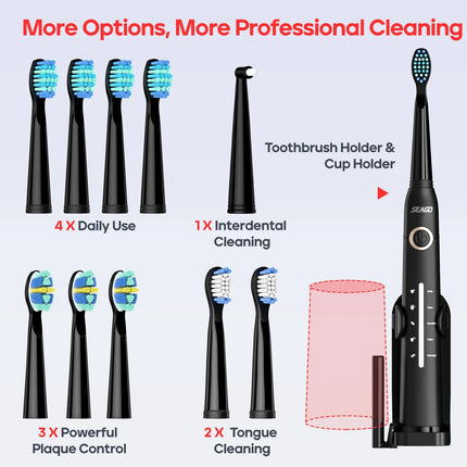 Seago Electric Toothbrush Tooth brush USB Rechargeable Adult Ultrasonic Teeth Cleaning 10 Replacement Toothbrush Heads