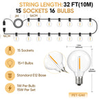 32FT(10M) 15BULB / US Plug / China Mainland|1W 2200K
