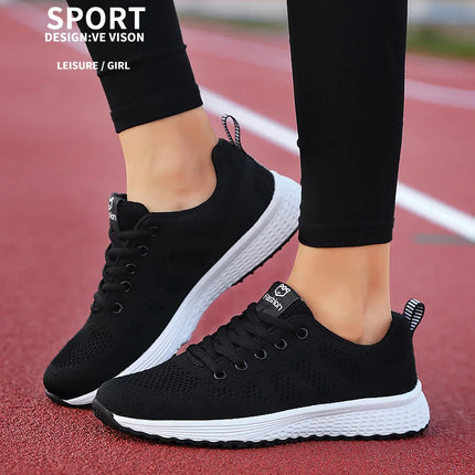 Women Casual Shoes Breathable Walking Mesh Lace Up Flat Shoes Sneakers Women Tenis Feminino Pink Black White