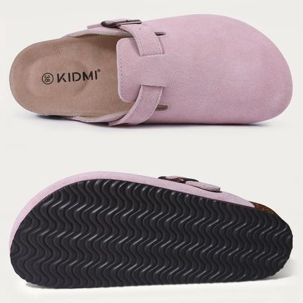 Kidmi New Women Clogs Men Clogs Suede Slippers Fashion Cork Footbed Leather Slippers Classic Mules Soft Antiskid House Slippers