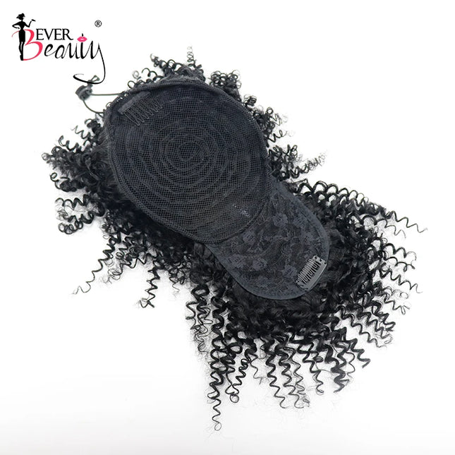 Ponytail Human Hair Mongolian Afro Kinky Curly Drawstring Ponytails With Bangs Clip In Extensions For Women Ever Beauty Remy