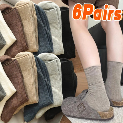 1/6pairs Cashmere Wool Socks Women's Winter Thicken Warm Black White Pack Set Thermal Japanese Fashion Solid Color