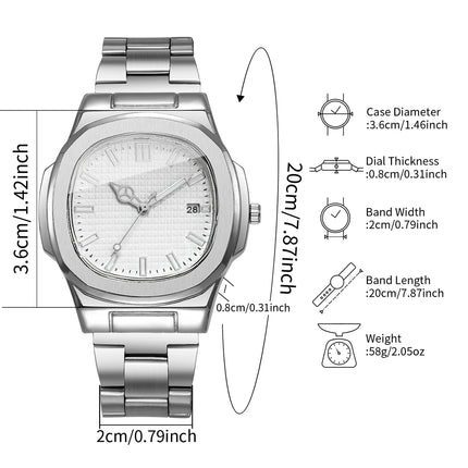 Fashion Square Men Calendar Quartz Watch Luxury Business Watches Mens Clock Reloj Hombre（Without Box）