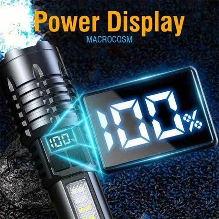 Powerful LED Flashlight Type C Rechargeable Waterproof Torch with Side Light 5 Modes Zoomable Lamp for Camping Fishing Lantern