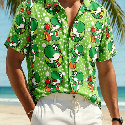 New Summer Anime Gengar Pattern Button Hawaiian Shirt Sports Dry Quickly Men's Women's Short Sleeve Beach Shirt
