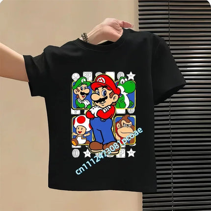 2026 New Summer Cotton T-shirt Super Mario Cartoon T-shirt Men's and Women's Fashion Top Children's Role Playing Short Sleeve