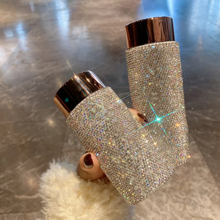 Bling Portable Thermos Cup with Tea Infuser Rhinestone Tumbler Crystal Gift Car Coffee Mug Mini Stainless Steel Water Bottles