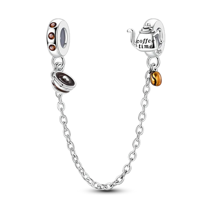 Sparkling Clear Silver Safety Chain 925 Sterling Silver Safety Chain Charm Beads Fit Original Bangle Bracelet DIY Jewelry