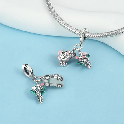 925 Silver Flowers Bouquet Rose Sunflower Blossom Petal Charms Beads Pendant Bracelet Necklace DIY Valentine's Day Gift Jewelry