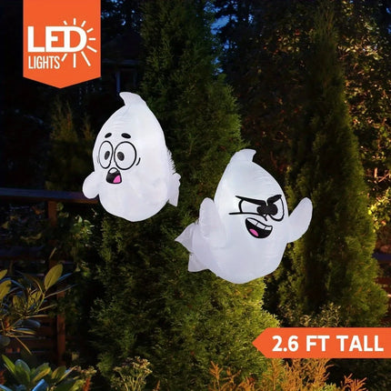 2 Pack 2.6 FT Tall Window Ghost Halloween Inflatable Ghost with Build-in LED  Blow Up Inflatable Scary Flying Ghost Broke Out from Window for Halloween Outdoor, Yard, Garden, Lawn Decoration