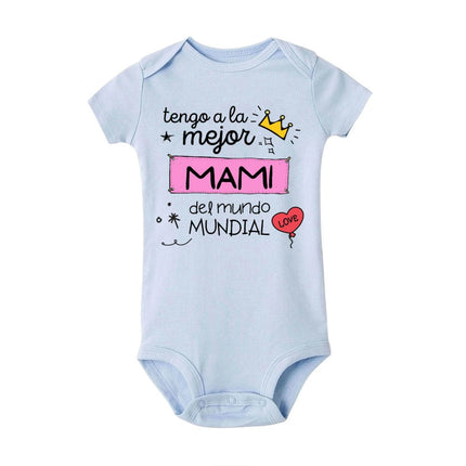 I Have The Best Mom & Dad in The World Spanish Printed Baby Jumpsuit Infant Short Sleeve Romper Funny Newborn Unisex Bodysuit