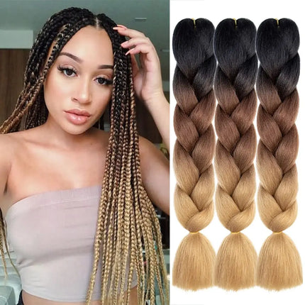 Synthetic African Braided Ombre Braiding Hair Braid Hair Extensions 3Pcs Pre Stretched High Temperature Crochet Braiding Hair