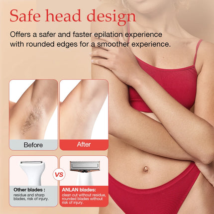 ANLAN Electric Body Hair Trimmer for Women Double Head Safety Blade Wet Dry Shaver for Underarms Legs Arms Fingers Lips Bikini