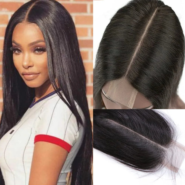 Brazilian 2x6 Lace Closure Kim K Transparent Lace Remy Human Hair Straight Black Woman Pre-Plucked Natural Black Color