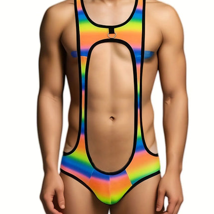 Men's Thong Leotard Bodysuit Stretch Wrestling Singlet Jumpsuit One-Piece G-String Underwear Hollow Lingerie Suspender Jumpsuits