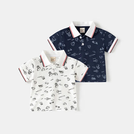 2026 New Summer Kids Polo Shirts 2-6T Loose Thin Cotton Children Clothes Girls T-shirt Tops Full Print Cartoon Boys Short Sleeve