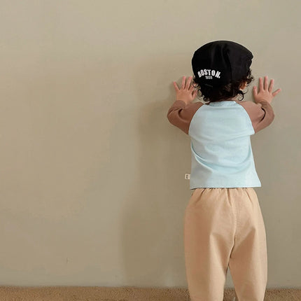 2026 Fall New Toddler Kids Pants Cotton Cartoon Embroidered Harem Pants Baby Boy Casual Striped Denim Baggy Trousers