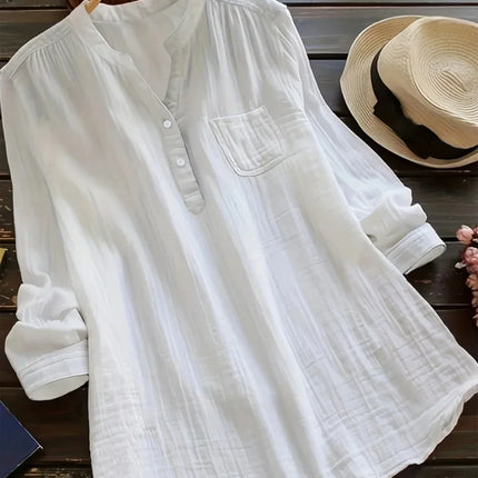 Plus Size 1XL-5XL Women's Casual Lapel Shirt Solid Color Long Sleeved Shirt Fashion Button Up Shirt