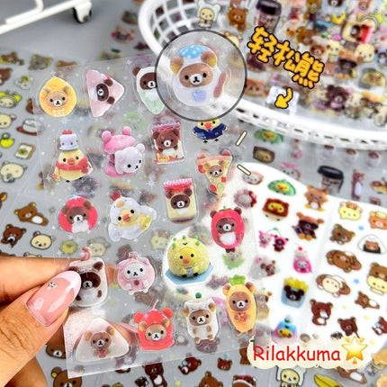 10Sheets Cartoon Cute Rilakkuma Stickers Die-cutting Sticker Anime Decals Handbooks Material Flashing Laser Sticker Kid Toy