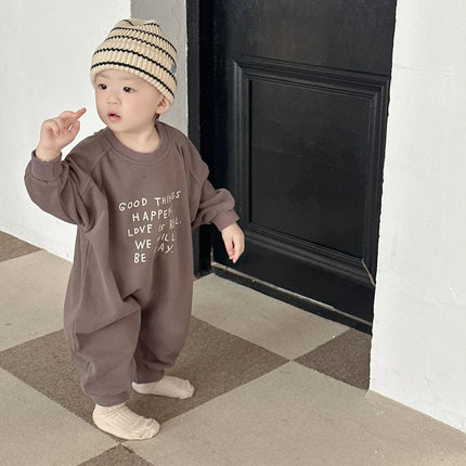 2026 Autumn New Baby Casual Romper Newborn Toddler Boy Long Sleeve Letter Print Jumpsuit Cotton Loose Infant Clothes 0-24M