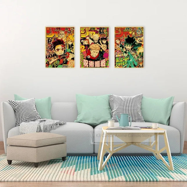 Vintage Anime Movie Kraft Paper Posters JoJo's BizarreAdventureJujutsu KaisenDemon Slayer Poster RoomHome Decor Wall Art