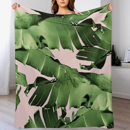 Blush Banana Leaves Dream #8 #tropical #decor #art Throw Blanket Luxury Brand Decorative Throw Flannel Fabric Flannel Blankets